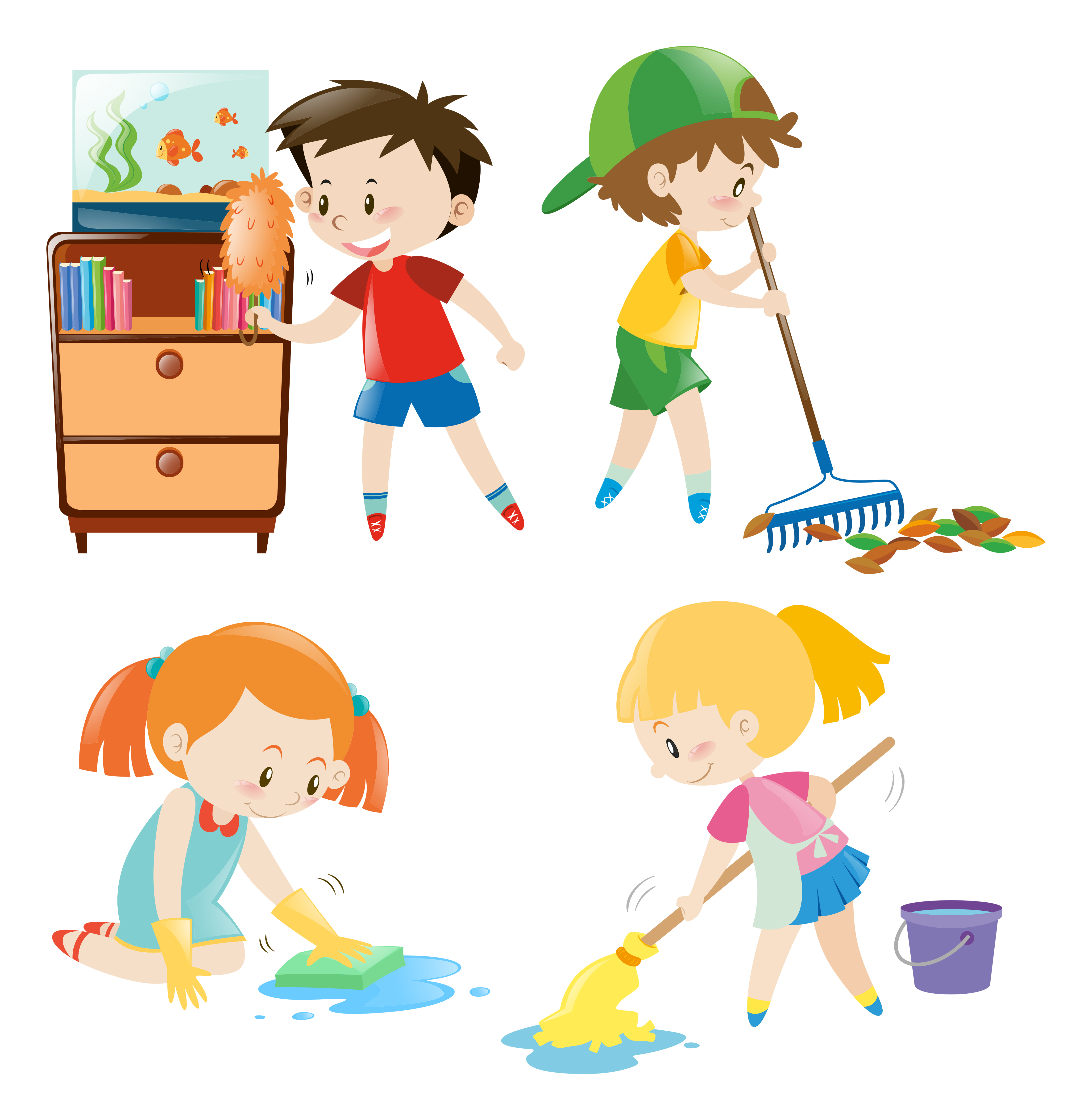 Children Doing Chores Clip Art