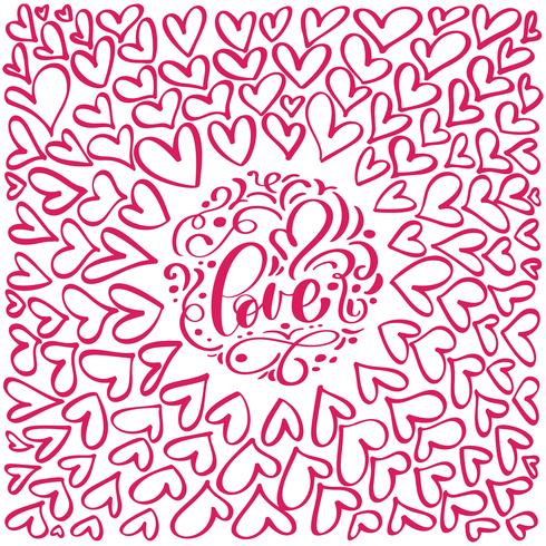flourish calligraphy vintage love and hearts vector