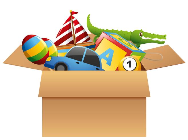 Many toys in brown box vector