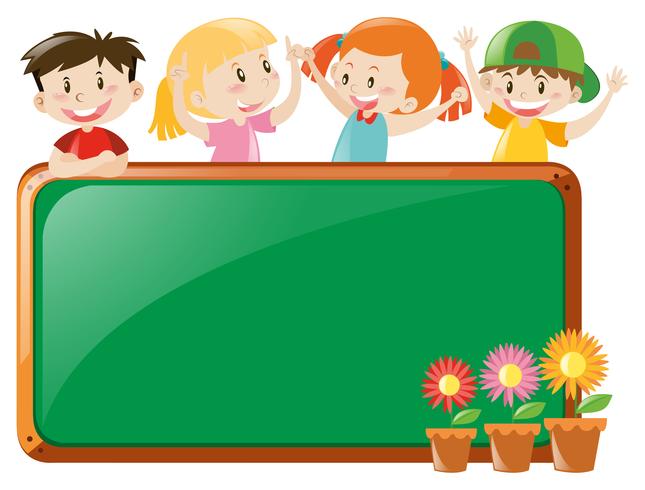 Frame design with kids and flowers vector