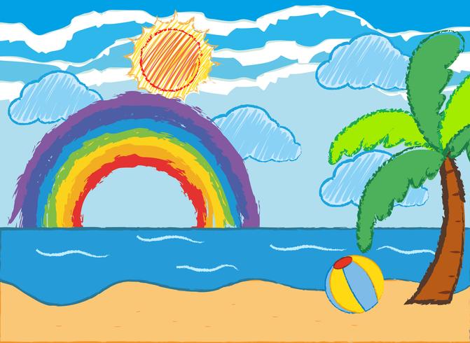 Ocean scene with rainbow and sun vector