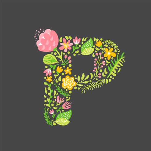 Floral summer Letter P vector