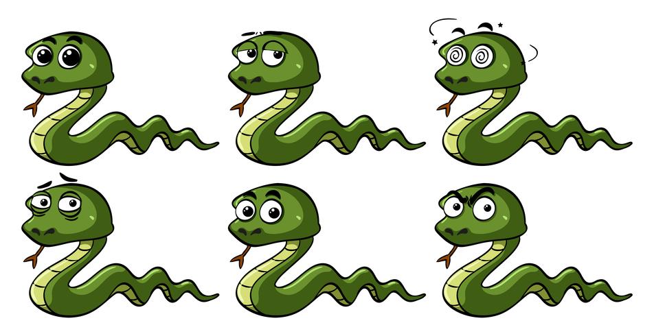 Green snakes with different emotions vector