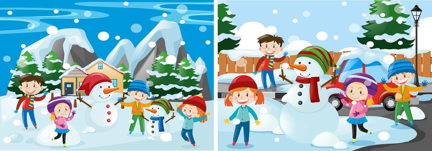 Children playing with snow vector