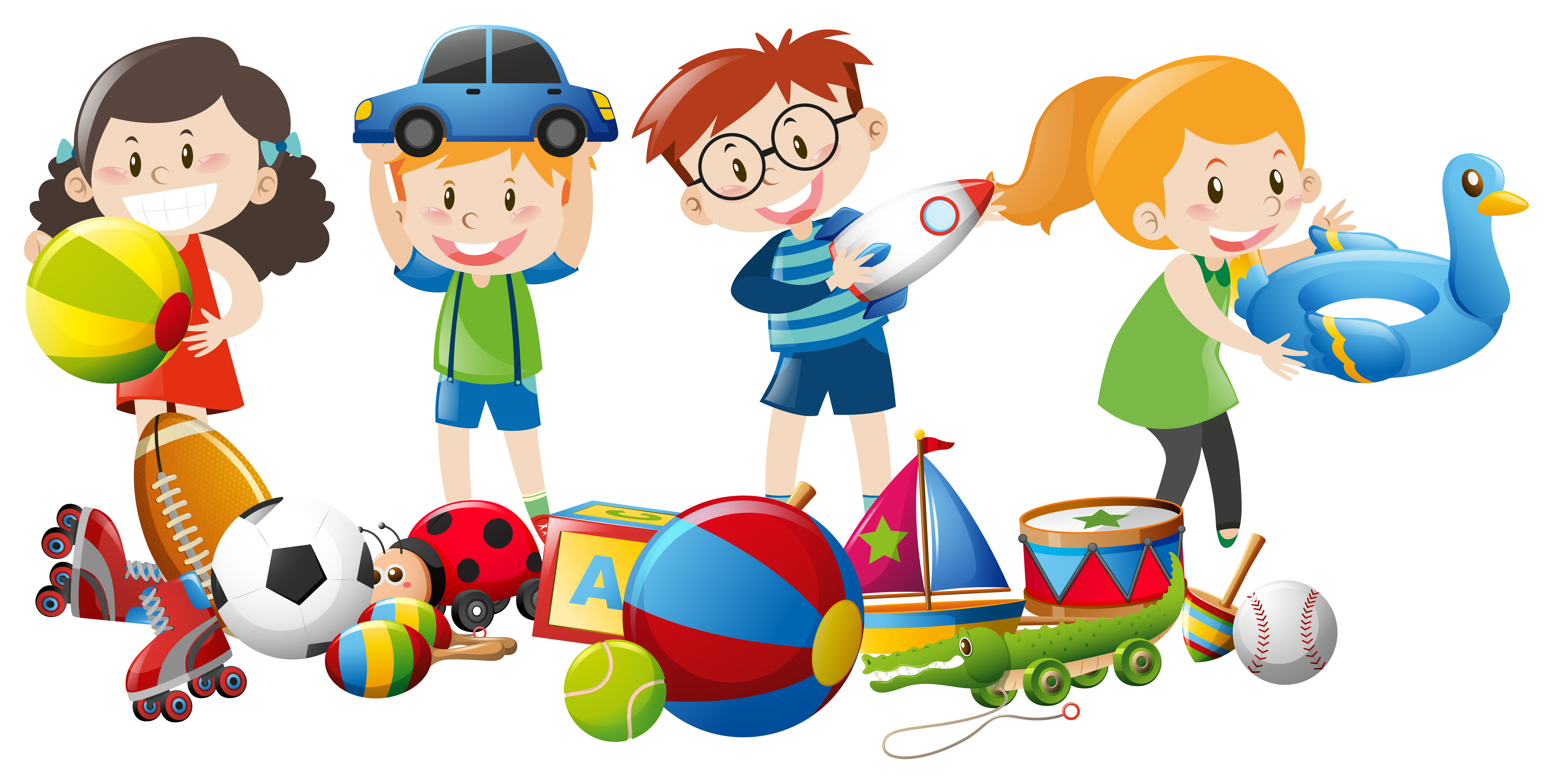 Many kids playing with toys 370558 Vector Art at Vecteezy