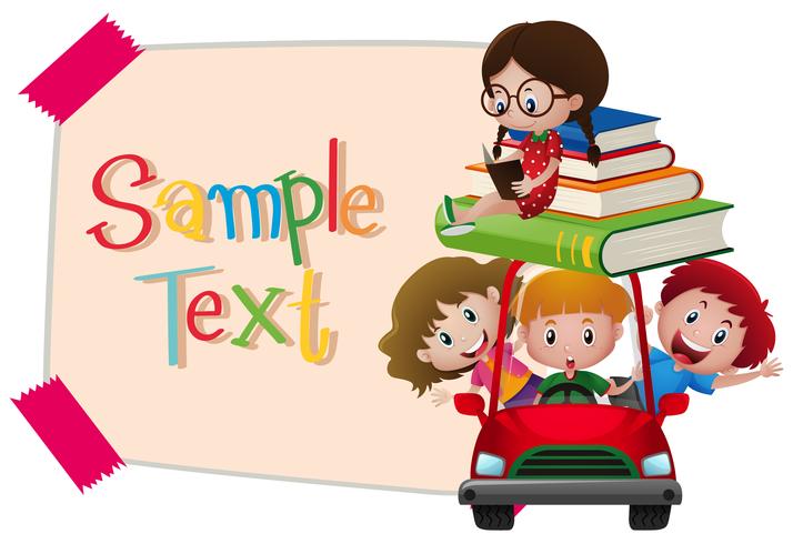 Paper template with kids in red car vector