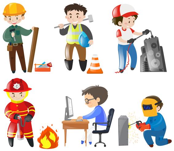 Personas trabajando en diferentes puestos de trabajo. vector