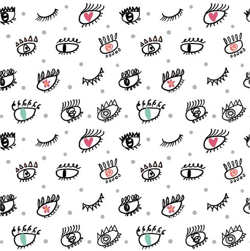 eye lashes doodle pattern seamless vector