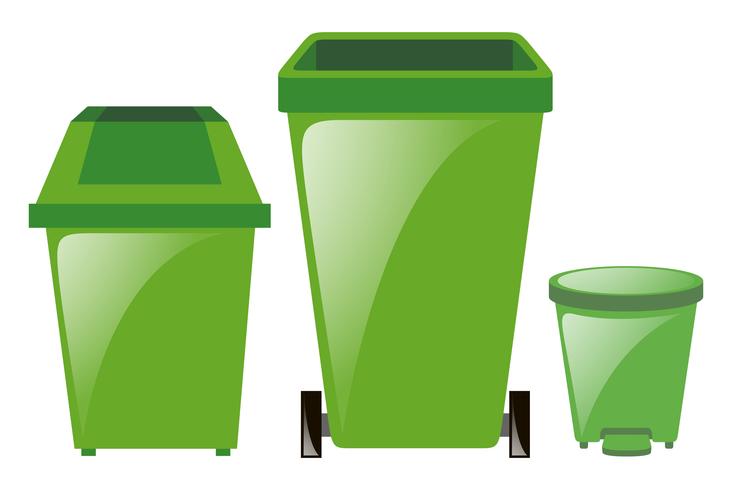 Trashcans verdes en tres tamaños diferentes vector