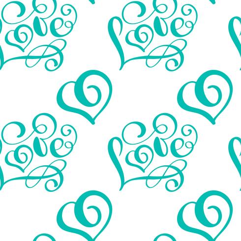 Seamless pattern with hand painted Valentine love and heart vector