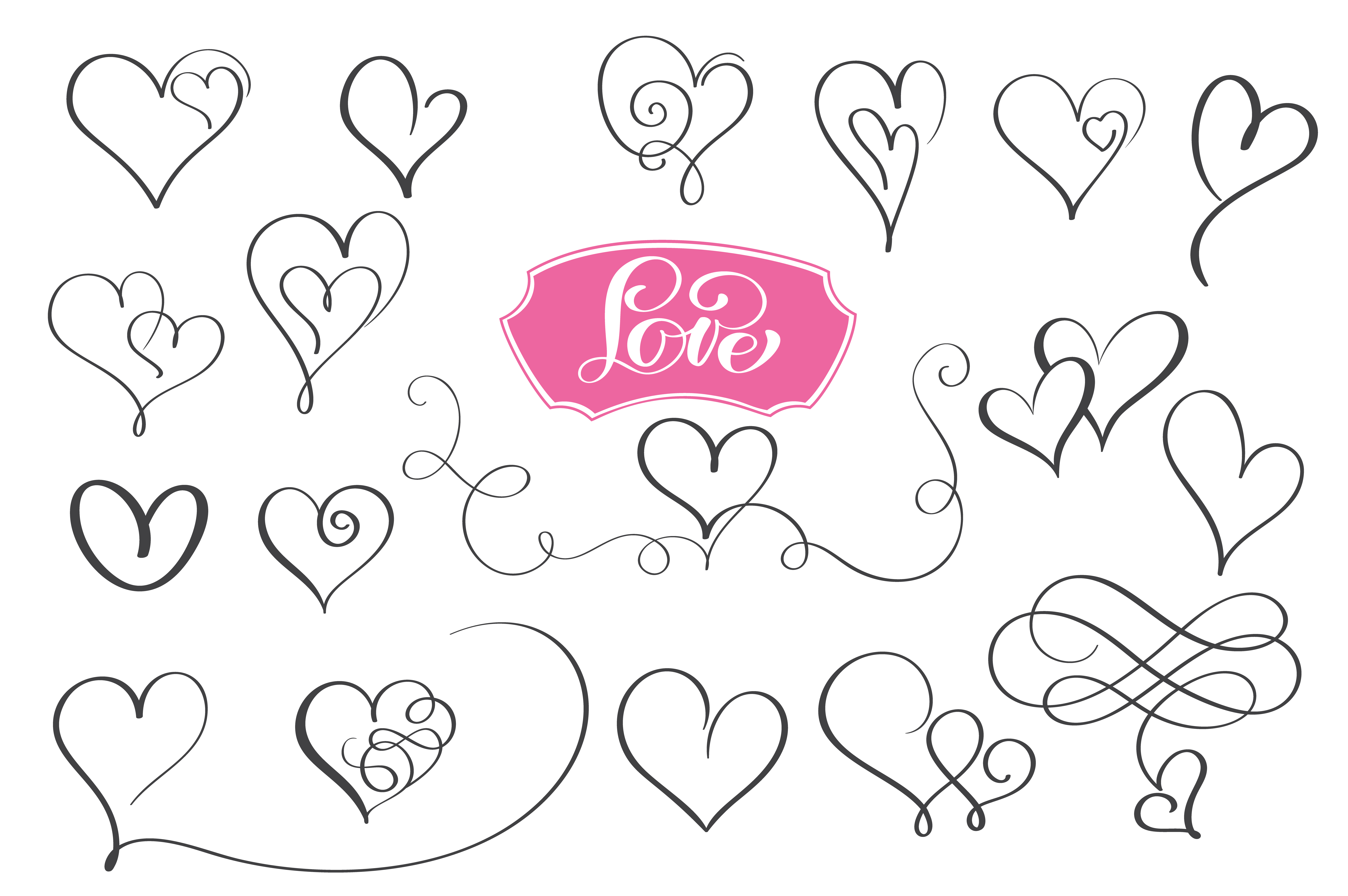 Set of hand drawn sketchy calligraphy hearts 370639 Vector Art at Vecteezy