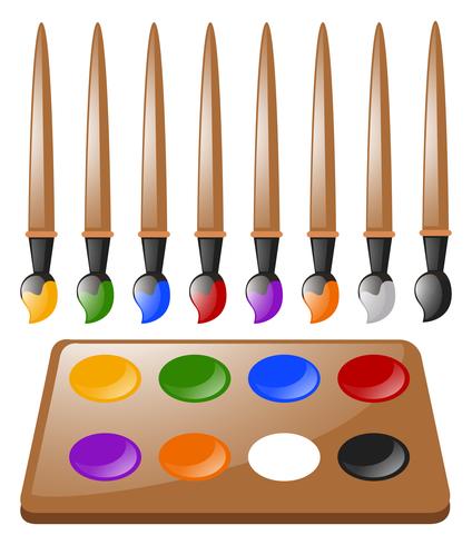 Many paintbrushes and color palette vector