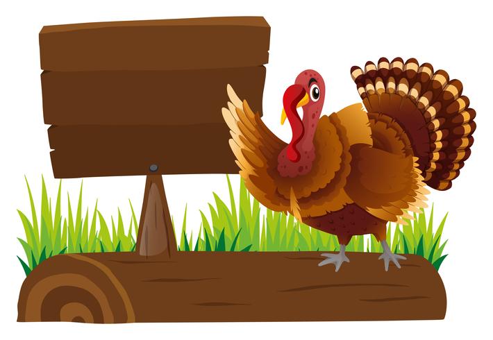 Wooden sign template and turkey on log vector