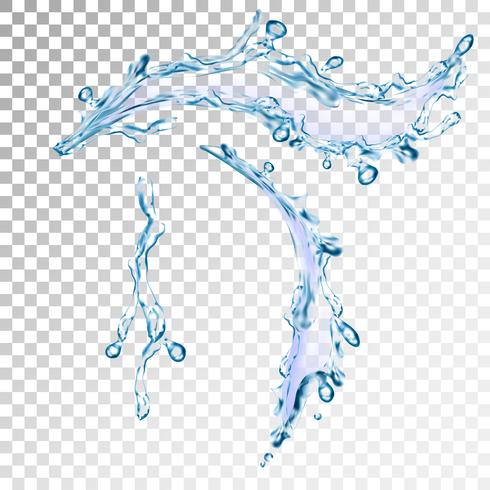 Salpicaduras de agua azul realista con gotas, ilustración vectorial vector