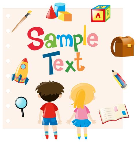 Paper template with kids and school materials vector