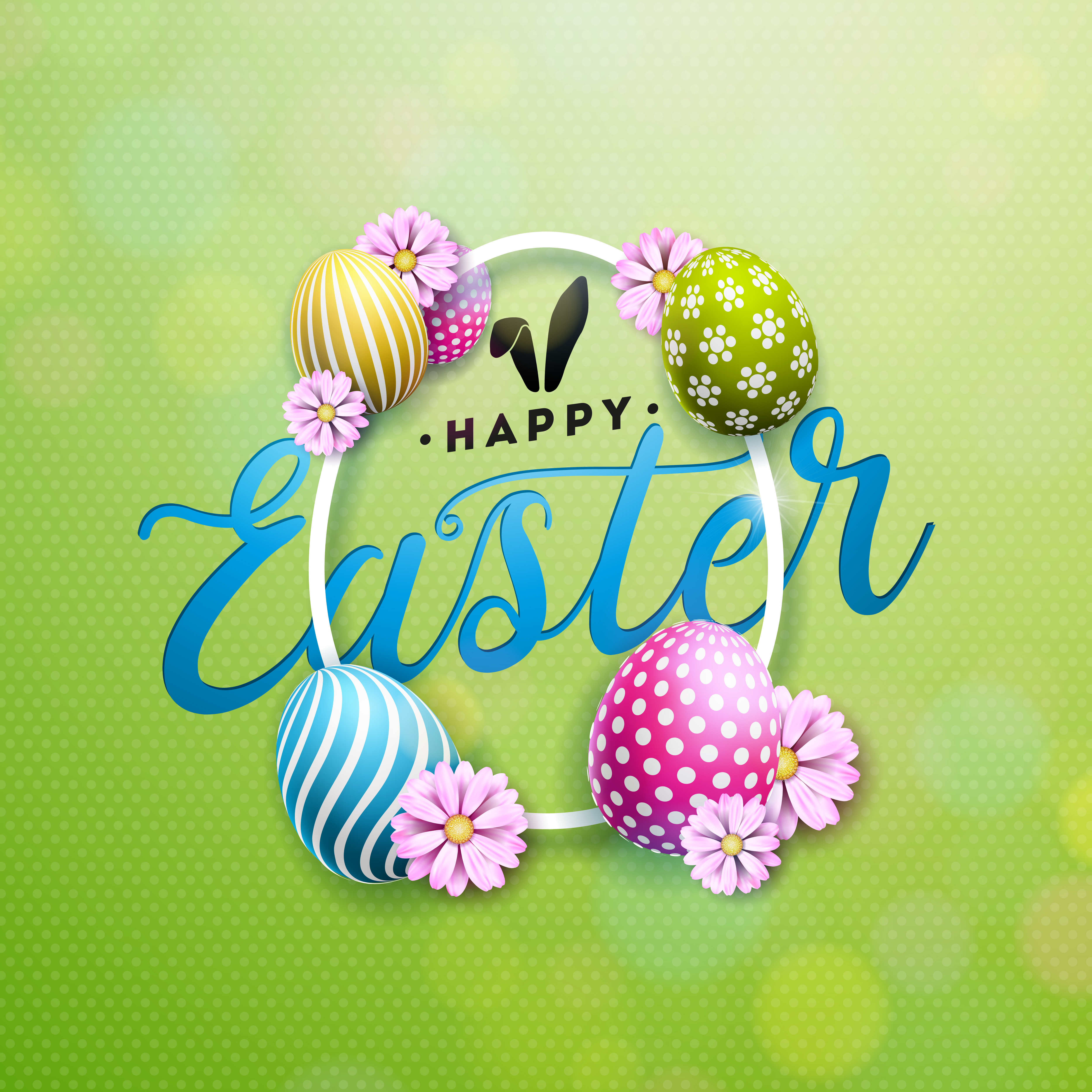Happy Easter Illustration with Colorful Flower and Painted Egg 370682