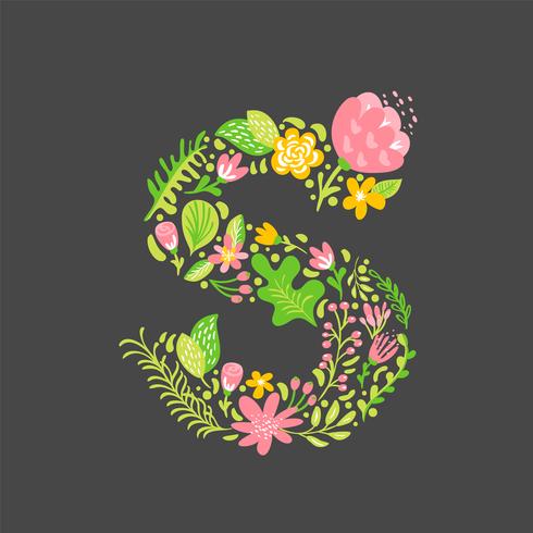 Floral summer Letter S vector