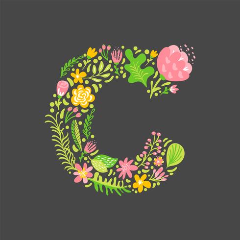 Floral summer Letter C vector