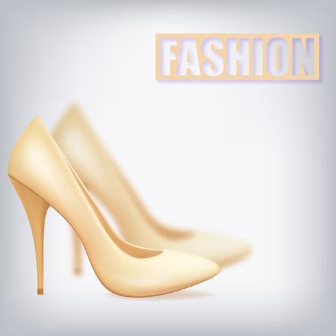 Realistic beige shoes on the heel of a boat. Fashion vector illustration