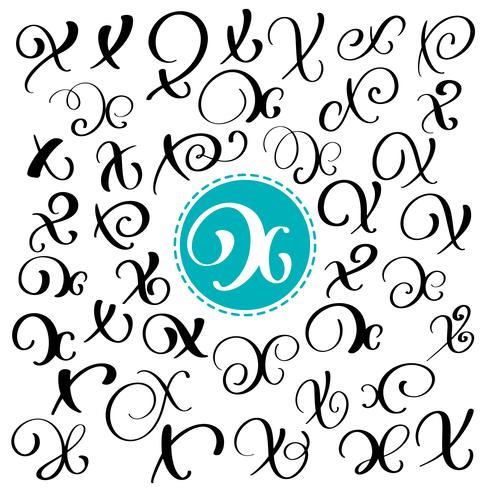 Set of Hand drawn vector calligraphy letter X