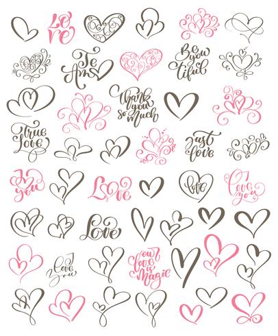 Big set hand written lettering about love vector