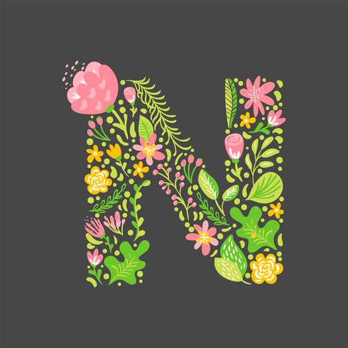 Floral summer Letter N vector
