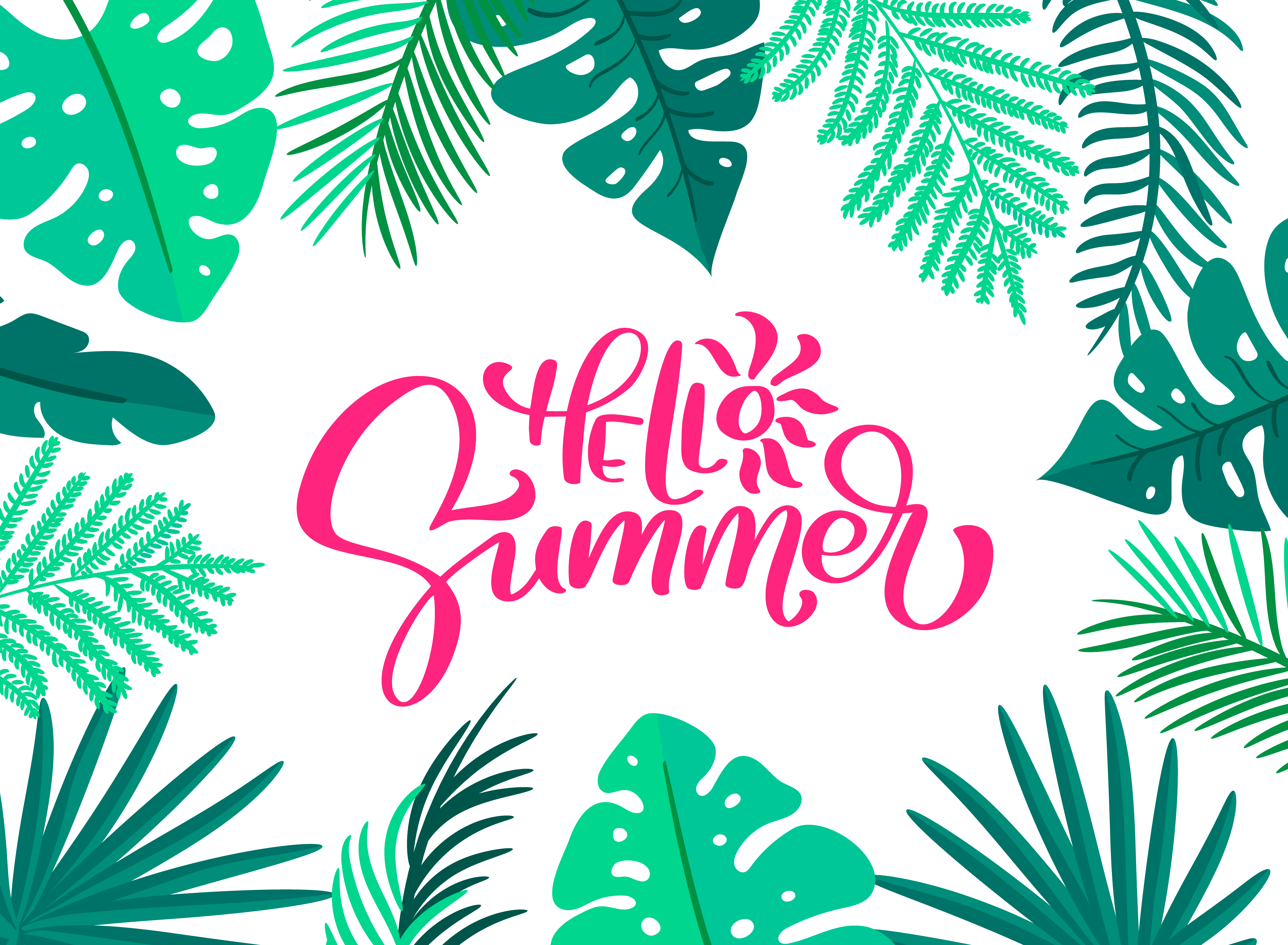 Download Text Hello summer in floral leaves frame. Hand drawn ...