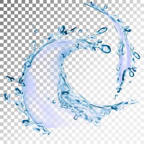 Salpicaduras de agua azul realista con gotas, ilustración vectorial vector