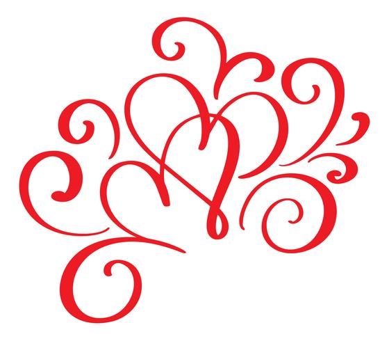 Vector Valentines day of flourish calligraphy vintage red hearts