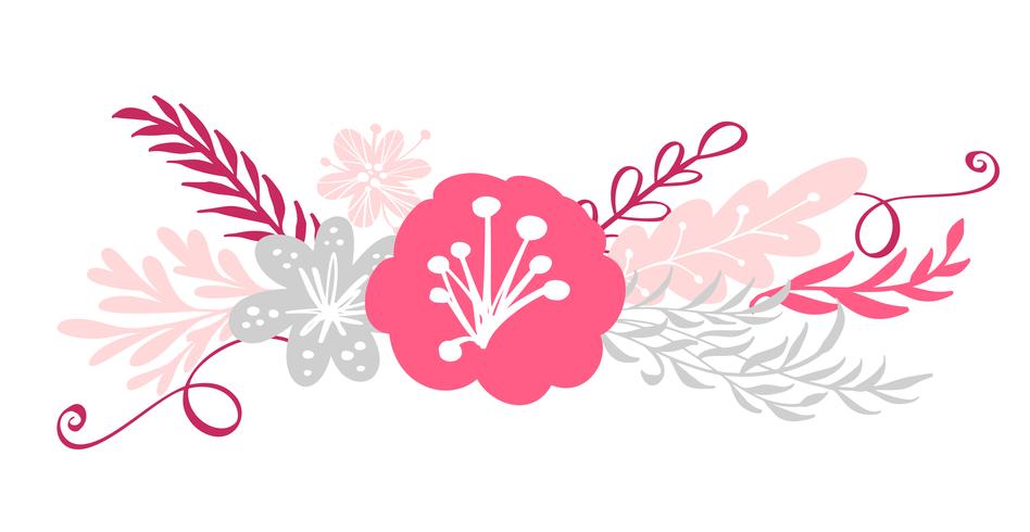 Ramo de flores y elementos florales. vector