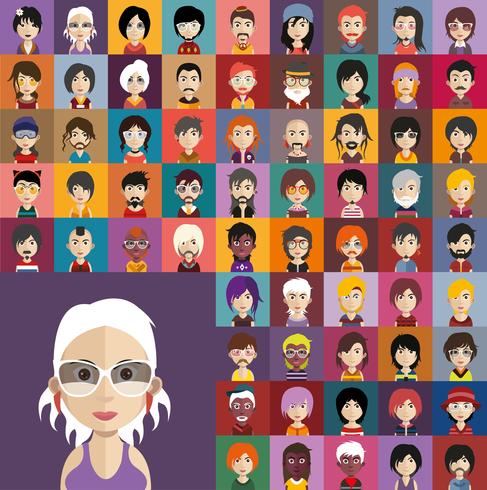 Set of people icons with faces vector