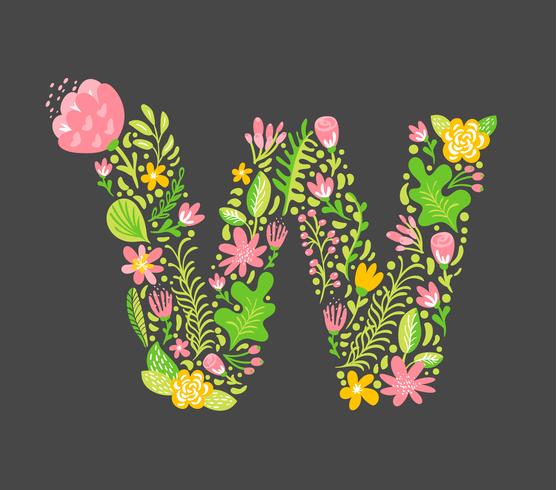 Floral summer Letter W vector