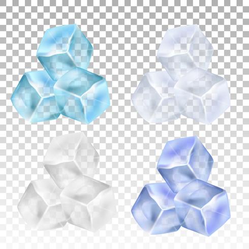 Cubitos de hielo realistas sobre un fondo transparente. Ilustración vectorial vector