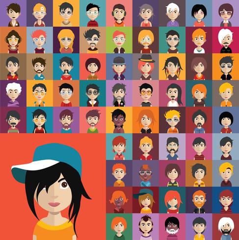 Set of people icons with faces vector