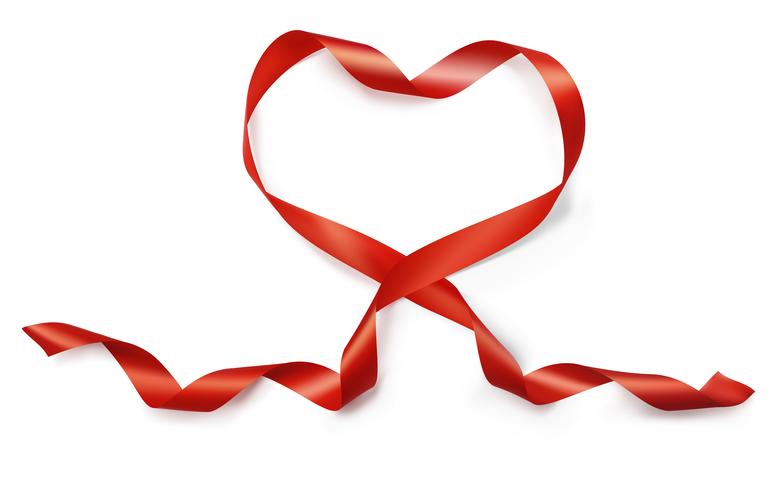 Valentine Day realistic heart from red silk ribbon vector