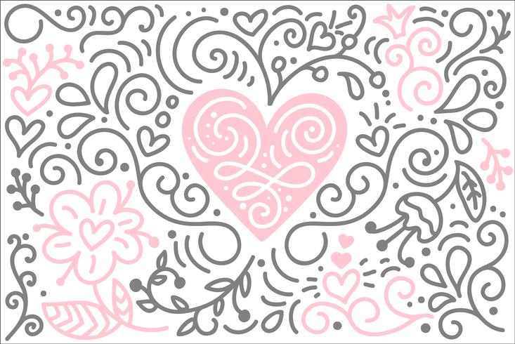 Scandinavian folk heart vector with flowers and flourish 