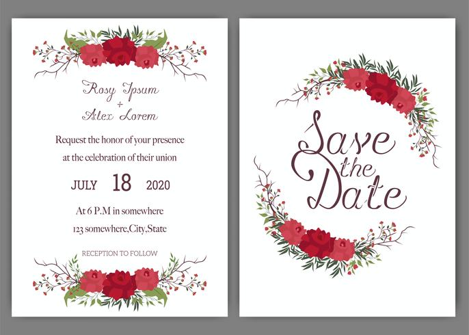 Elegant wedding cards consist of various kinds of flowers. vector