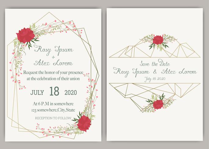 Elegant wedding cards consist of various kinds of flowers. vector