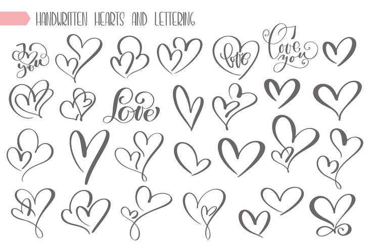 Big set valentines day hand written lettering  vector