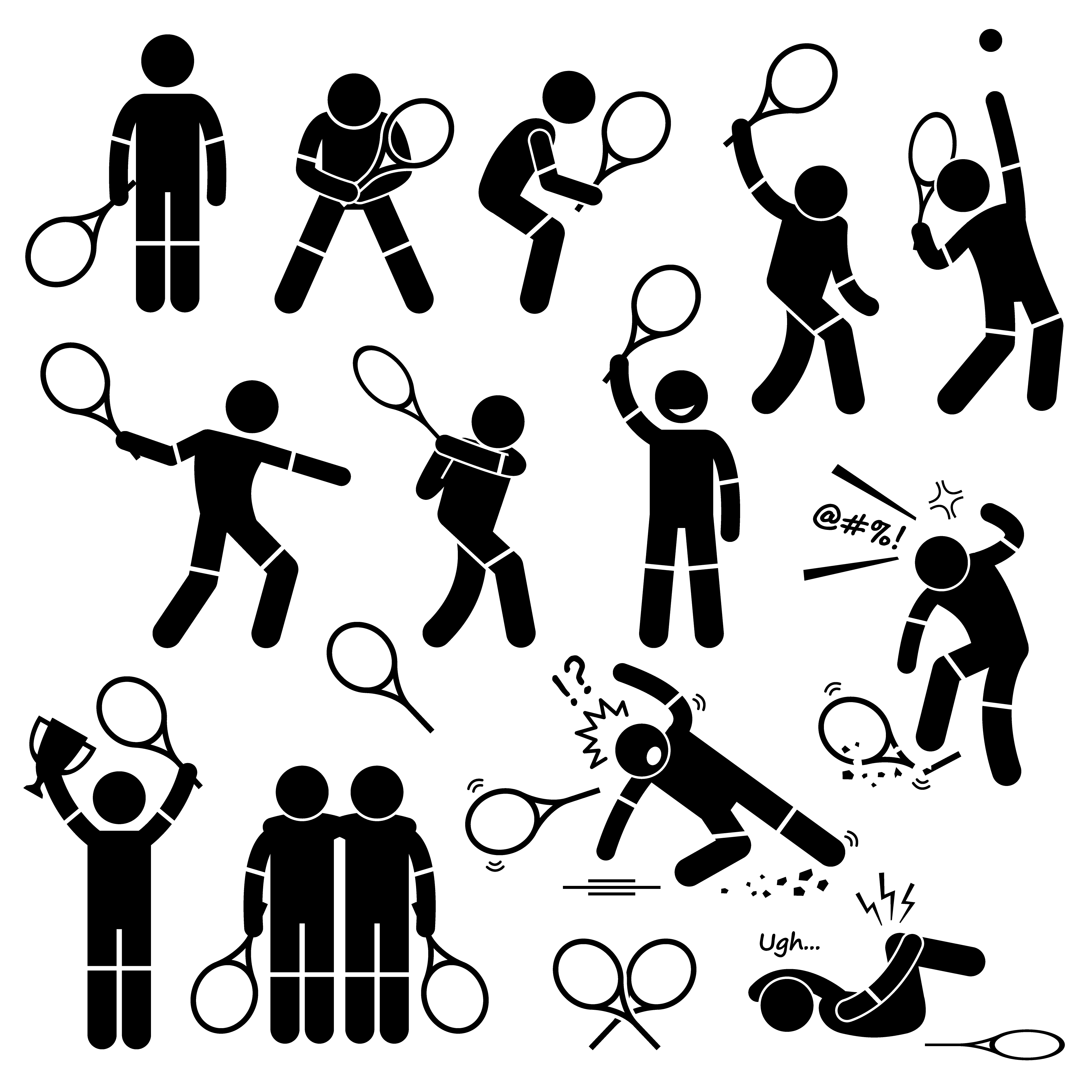 Tennis Player Actions Poses Postures Stick Figure Pictogram Icons