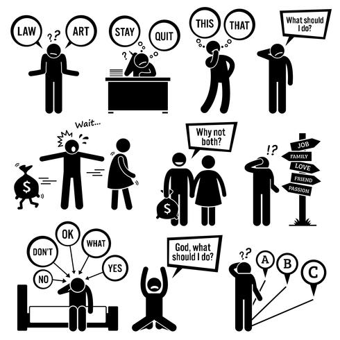 Man Thinking and Trying to Make Decisions and Choosing his Life Path. vector