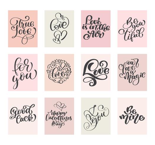 Calligraphy Set Love Vector Valentines day cards 