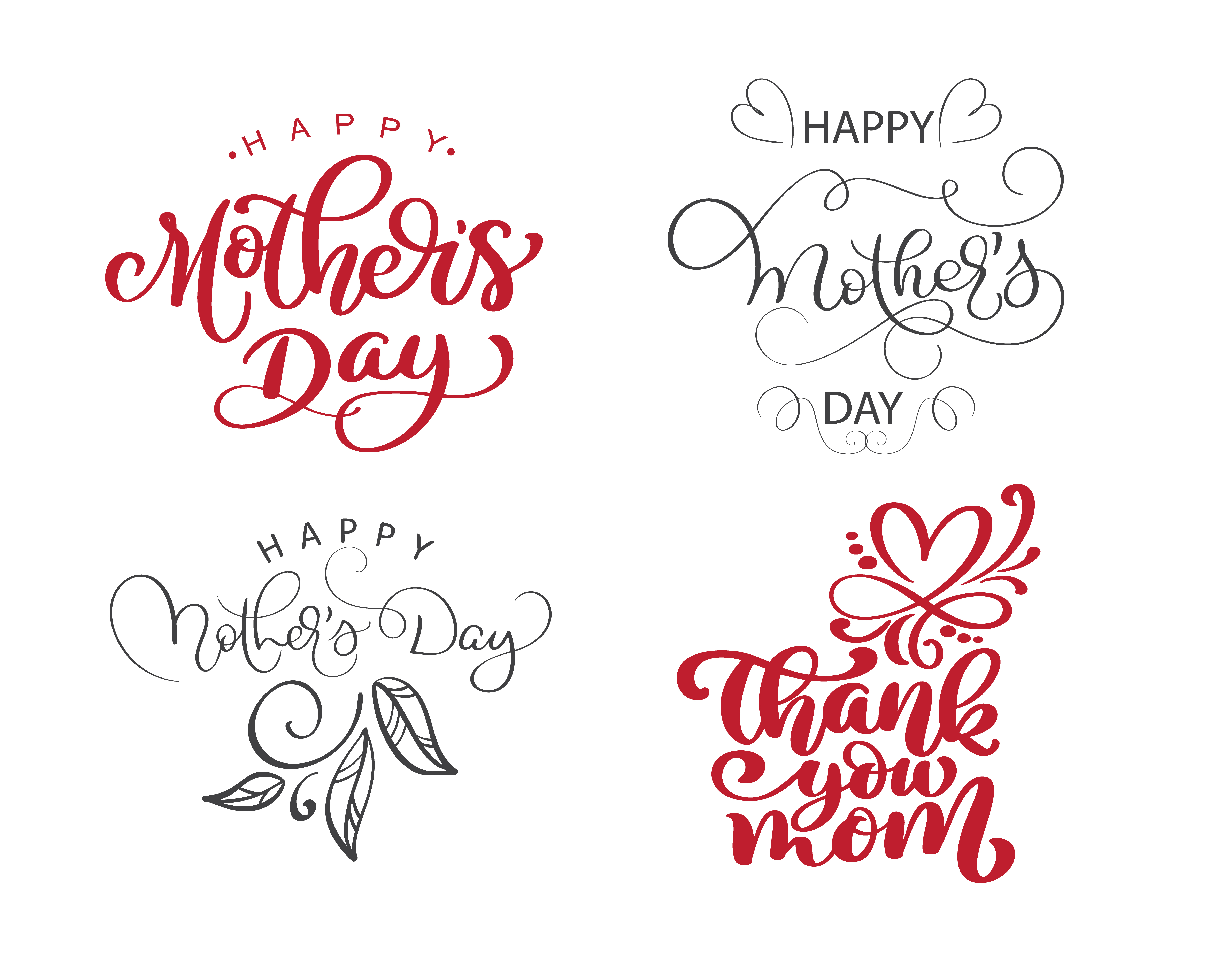 happy mothers day set Hand drawn lettering quotes. Vector ...