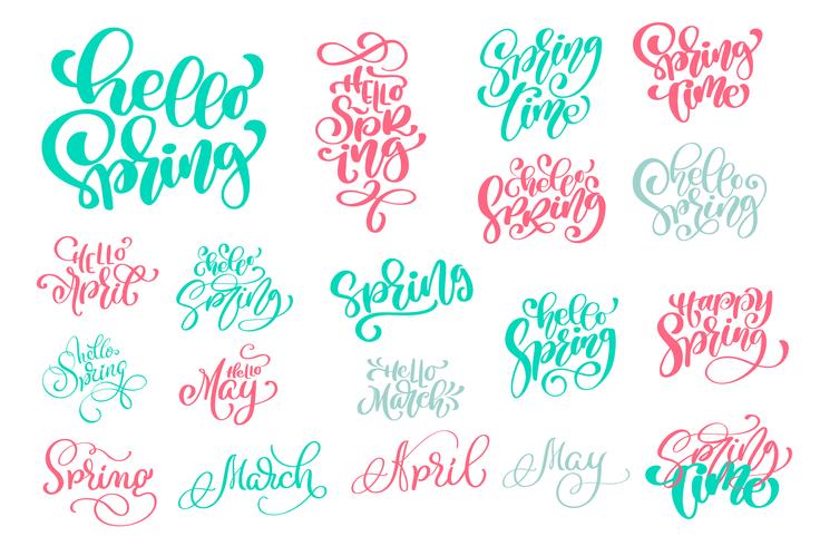 Set Hello Spring of Hand drawn quotes vector