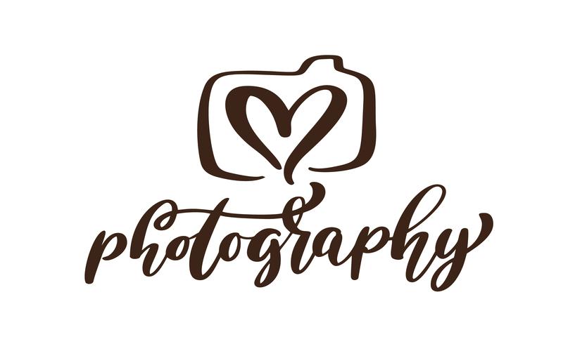 Cámara fotográfica logotipo icono vector plantilla inscripción caligráfica fotografía texto aislado sobre fondo blanco