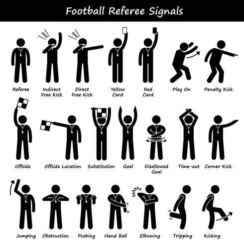 Football Soccer Referees Officials Hand Signals Stick Figure Pictogram Icons. vector