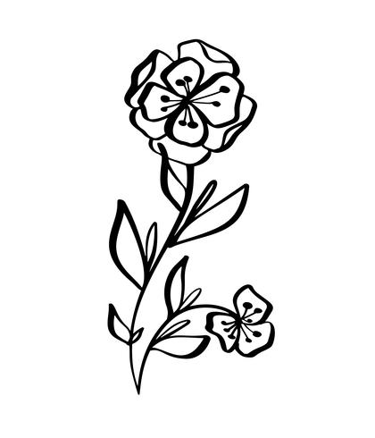 Dibujado a mano flores modernas dibujo y dibujo floral con línea-arte, ilustración vectorial diseño de boda para camisetas, bolsos, para carteles, tarjetas de felicitación, aisladas sobre fondo blanco vector