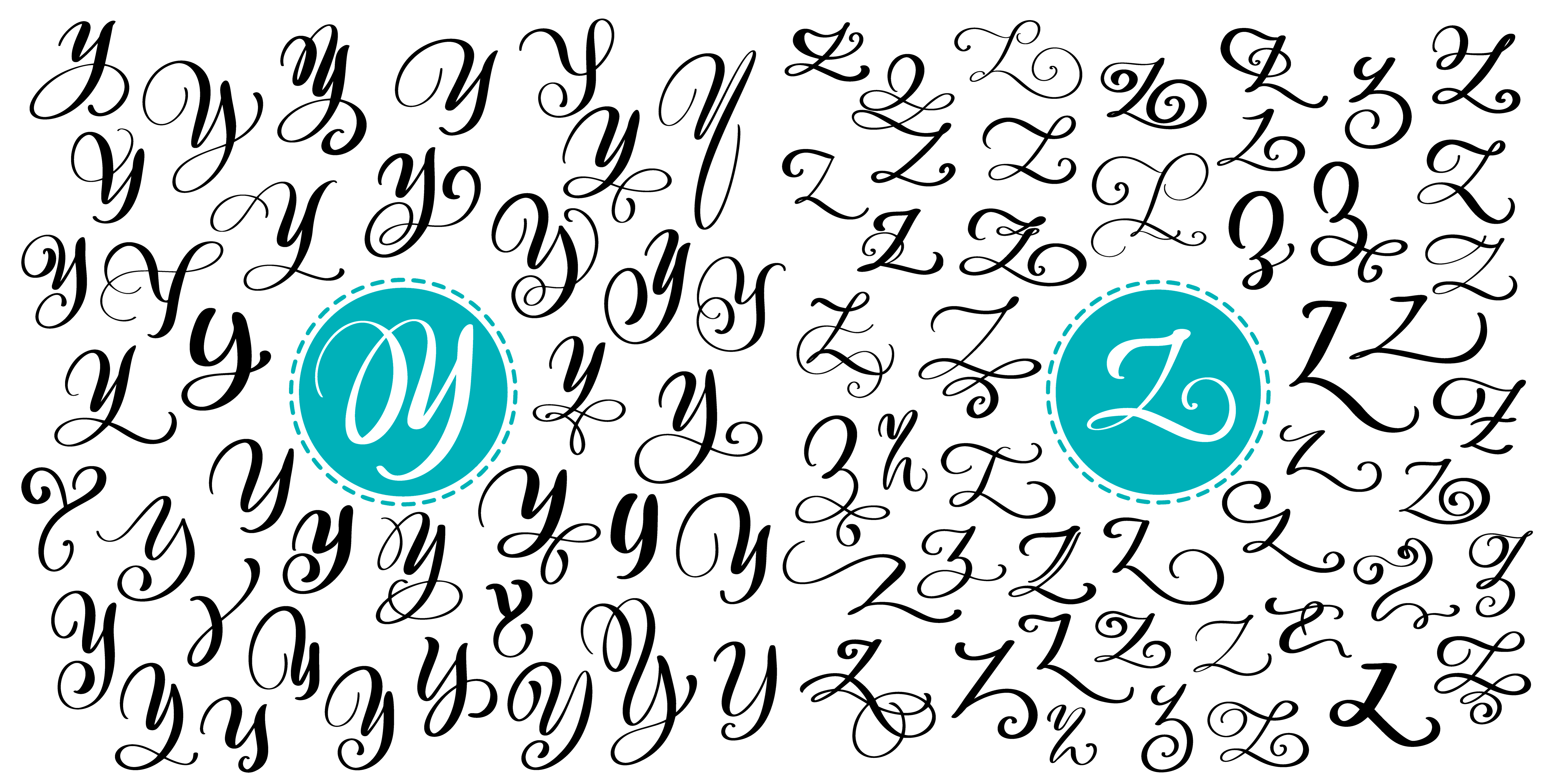 Hand drawn vector calligraphy letter Y, Z. Script font ...