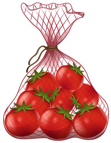 Tomates frescos en bolsa neta vector