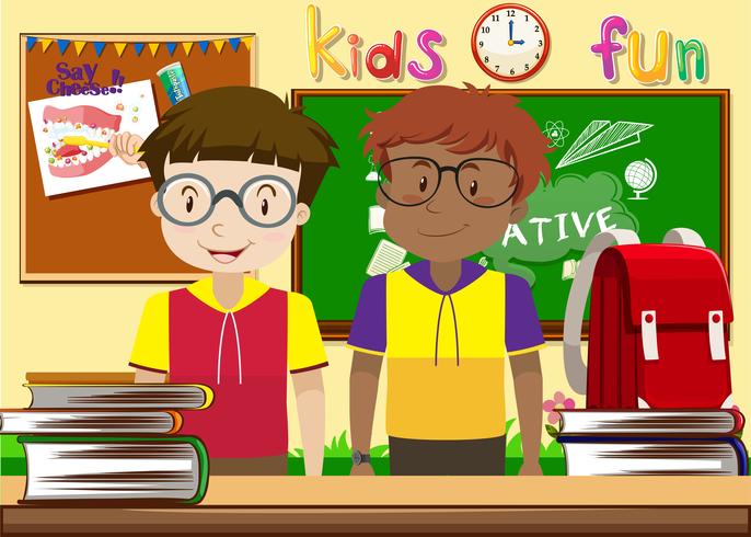 Two boys in the classroom vector